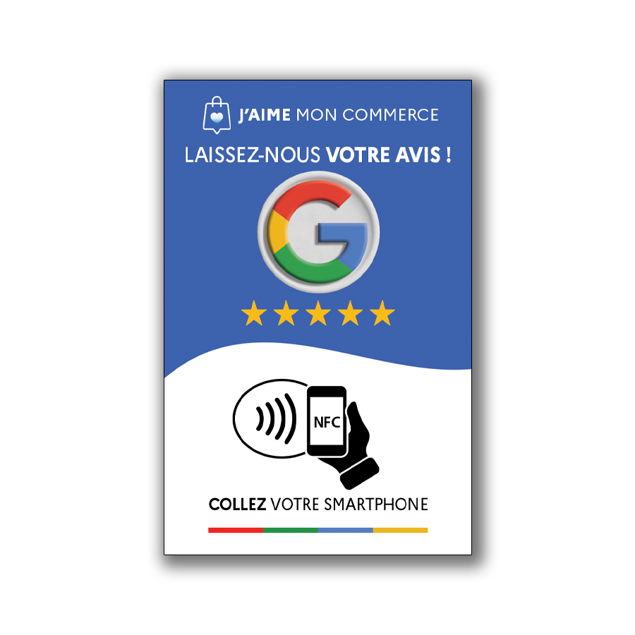 Carte Google J’aime mon commerce permettant aux clients de laisser un avis Google avec leur smartphone